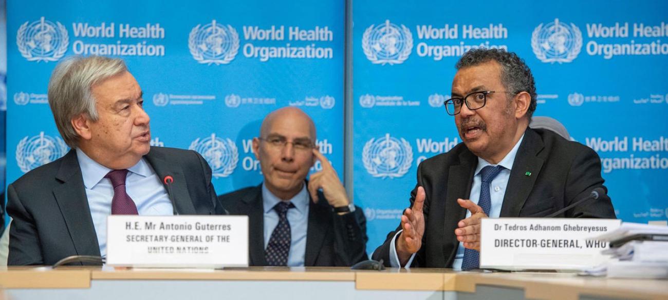 UN Secretary-General António Guterres (left) with WHO Director-General Tedros Adhanom Ghebreyesus