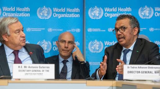 UN Secretary-General António Guterres (left) with WHO Director-General Tedros Adhanom Ghebreyesus