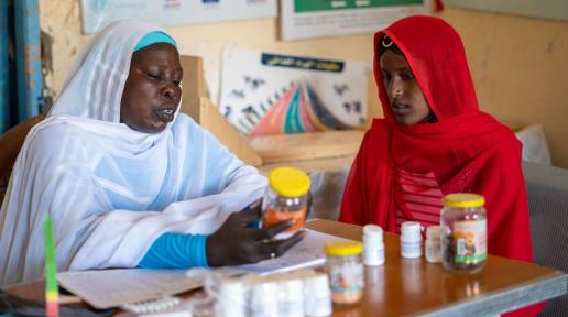 A young pregnant mother is seen for an antenatal checkup at a health centre in Kassala state, Sudan.